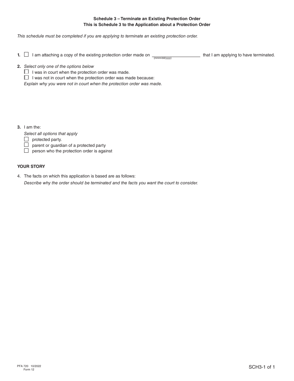 Form 12 (PFA720) Application About a Protection Order - British Columbia, Canada, Page 20