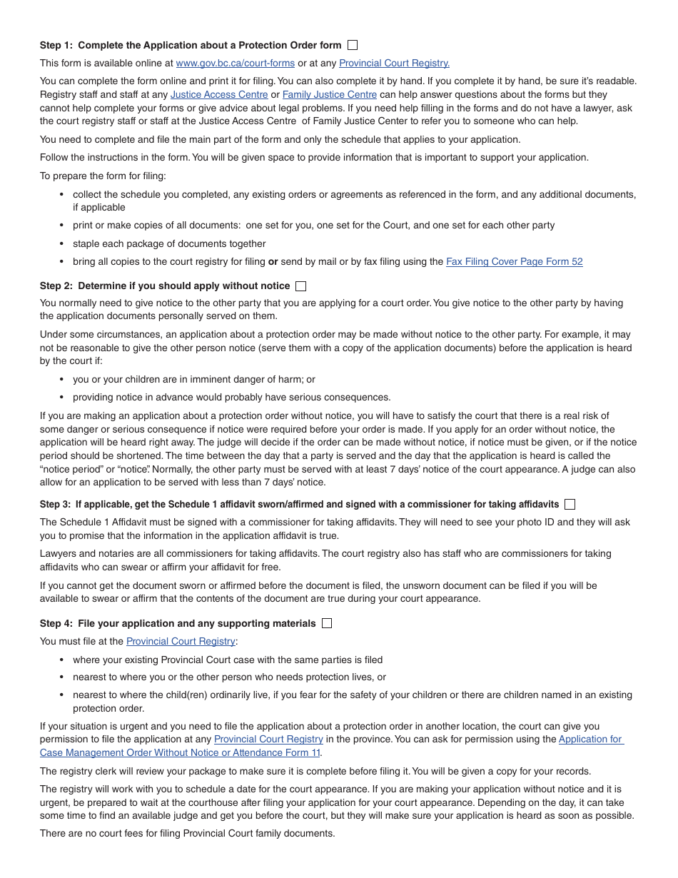 Form 12 (PFA720) Application About a Protection Order - British Columbia, Canada, Page 3