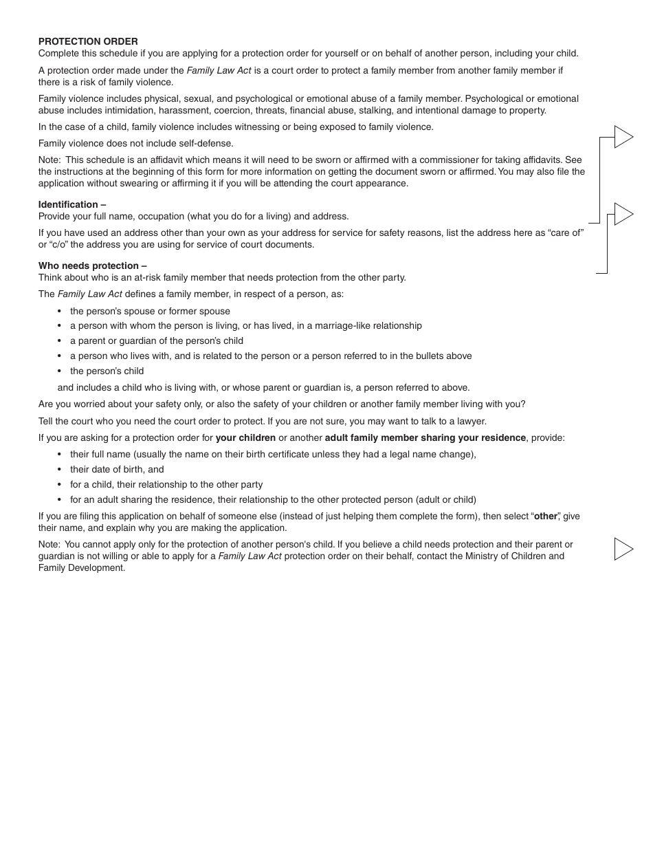 Form 12 (PFA720) Application About a Protection Order - British Columbia, Canada, Page 7
