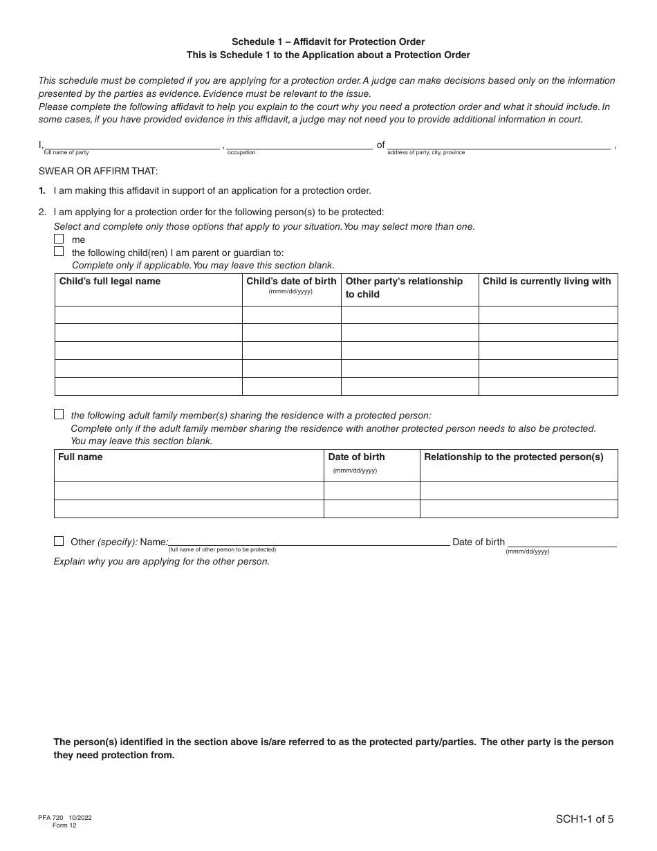 Form 12 (PFA720) Application About a Protection Order - British Columbia, Canada, Page 8