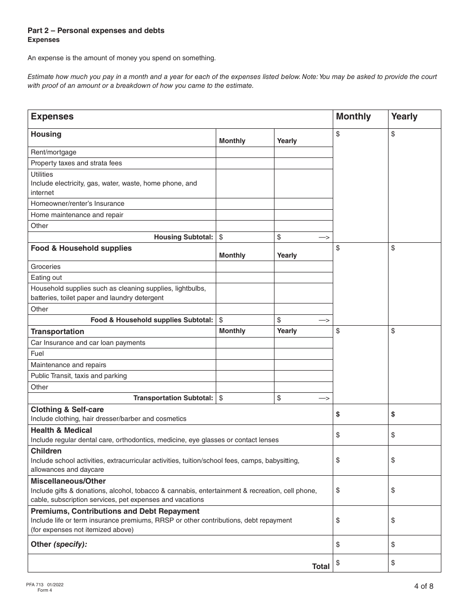 Form PFA713 (4) Financial Statement - British Columbia, Canada, Page 10