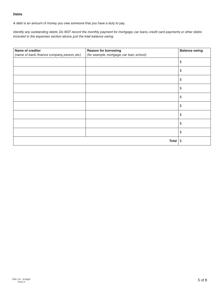 Form PFA713 (4) Financial Statement - British Columbia, Canada, Page 12