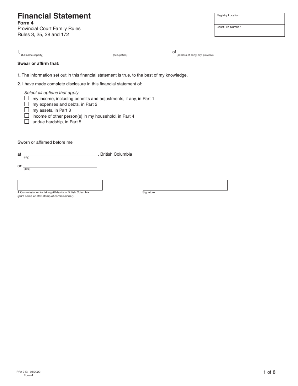 Form PFA713 (4) Financial Statement - British Columbia, Canada, Page 4