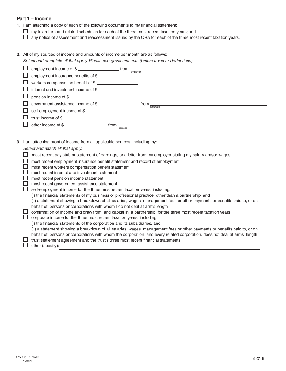 Form PFA713 (4) Financial Statement - British Columbia, Canada, Page 6