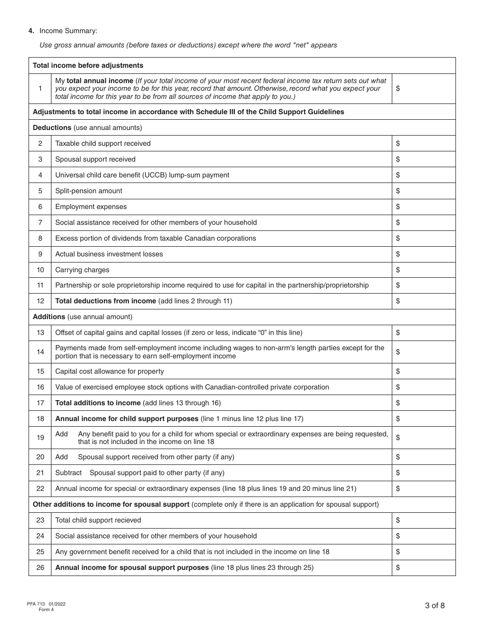 Form PFA713 (4) Financial Statement - British Columbia, Canada, Page 8