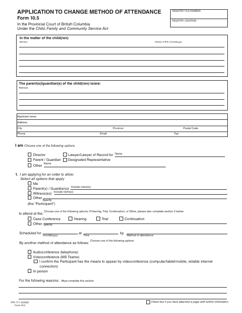 Form 10.5 (PFA771)  Printable Pdf