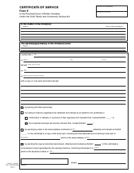 Document preview: CFCSA Form 9 (PFA901) Certificate of Service - British Columbia, Canada