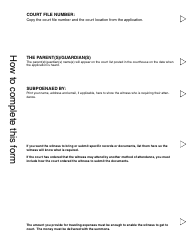 CFCSA Form 4 (PFA896) Subpoena - British Columbia, Canada, Page 2