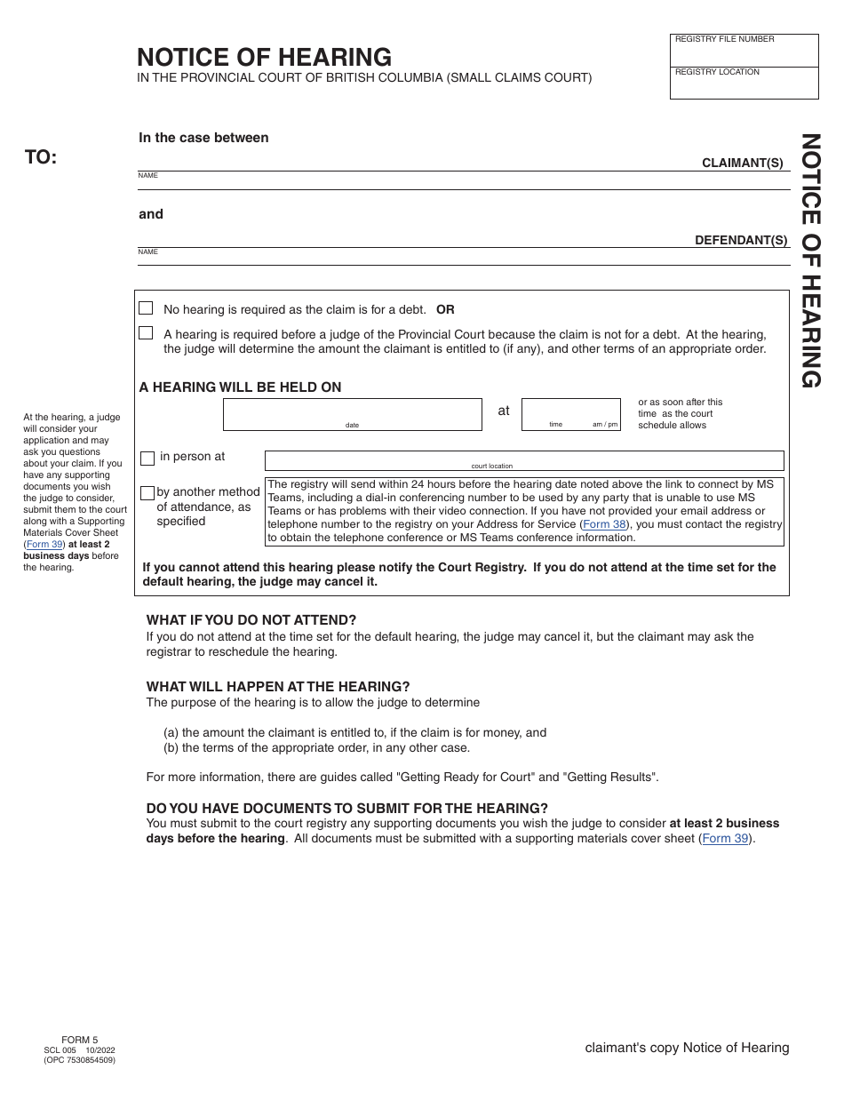 Form 5 (SCL005) Application for Default Order - British Columbia, Canada, Page 6