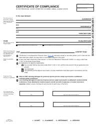 Document preview: Form 37 (SCL056) Certificate of Compliance - British Columbia, Canada