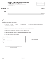 Document preview: Form SCL807 Consent to Act as Litigation Guardian and Certificate of Fitness - British Columbia, Canada