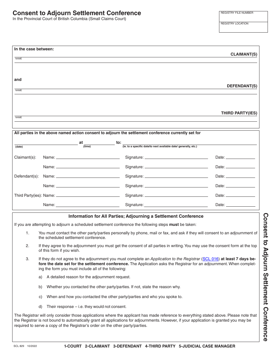 Form SCL829 Download Fillable PDF or Fill Online Consent to Adjourn ...