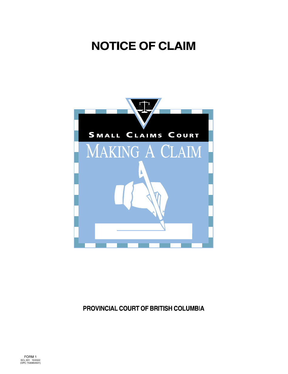 SCR Form 1 (SCL001) Notice of Claim - British Columbia, Canada, Page 1