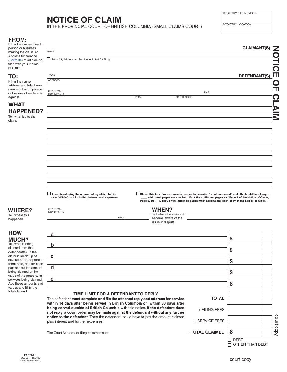 SCR Form 1 (SCL001) Notice of Claim - British Columbia, Canada, Page 3