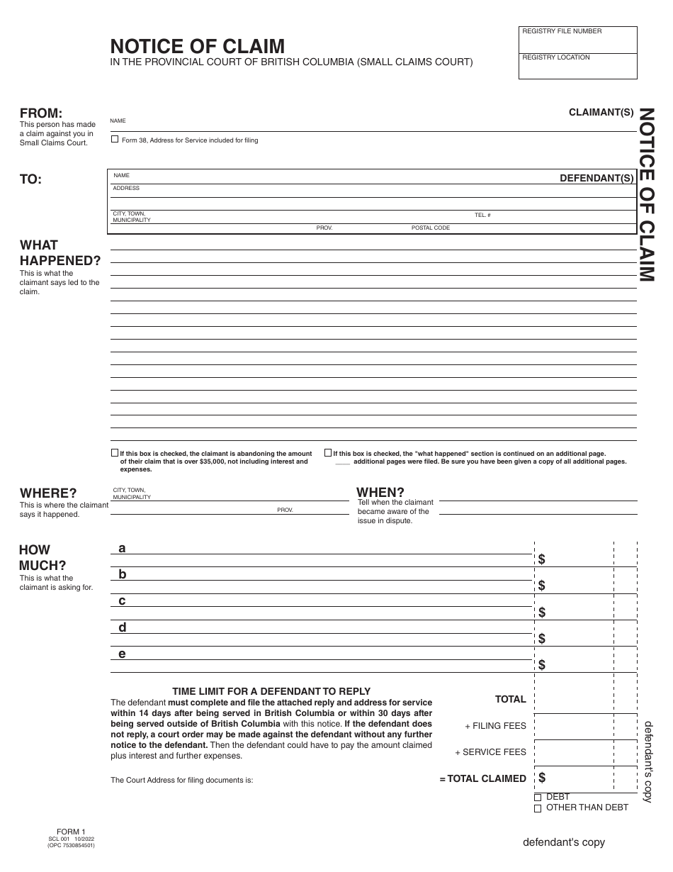 SCR Form 1 (SCL001) Notice of Claim - British Columbia, Canada, Page 4