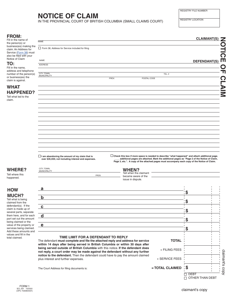 SCR Form 1 (SCL001) Notice of Claim - British Columbia, Canada, Page 7