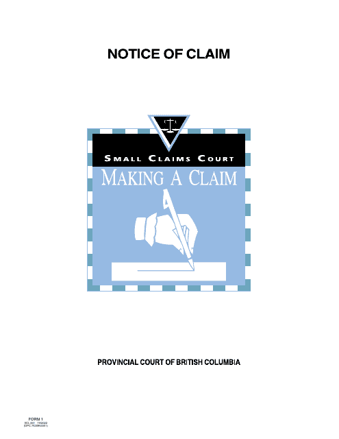 SCR Form 1 (SCL001) Notice of Claim - British Columbia, Canada