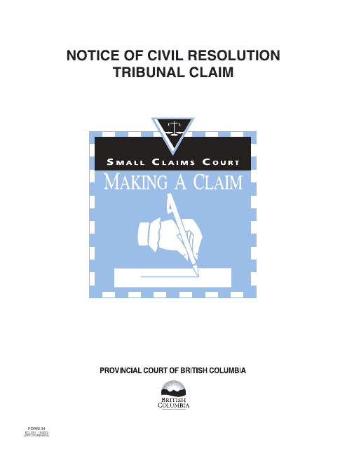 SCR Form 34 (SCL053) Notice of Civil Resolution Tribunal Claim - British Columbia, Canada