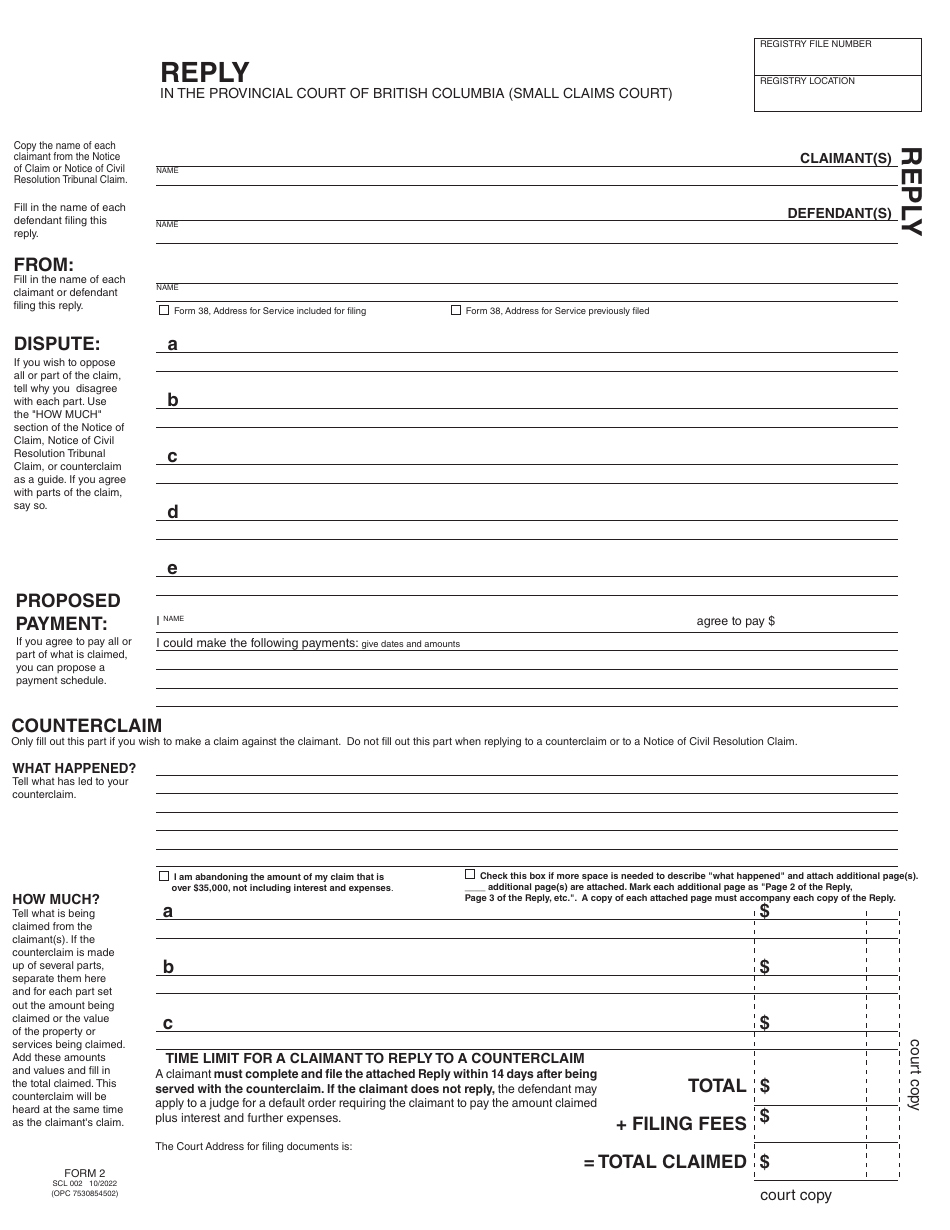 SCR Form 2 (SCL002) Reply - British Columbia, Canada, Page 3