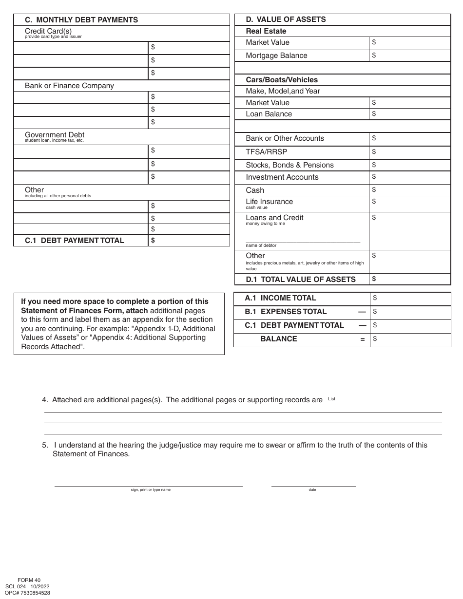Form 40 (SCL024) Statement of Finances - British Columbia, Canada, Page 3