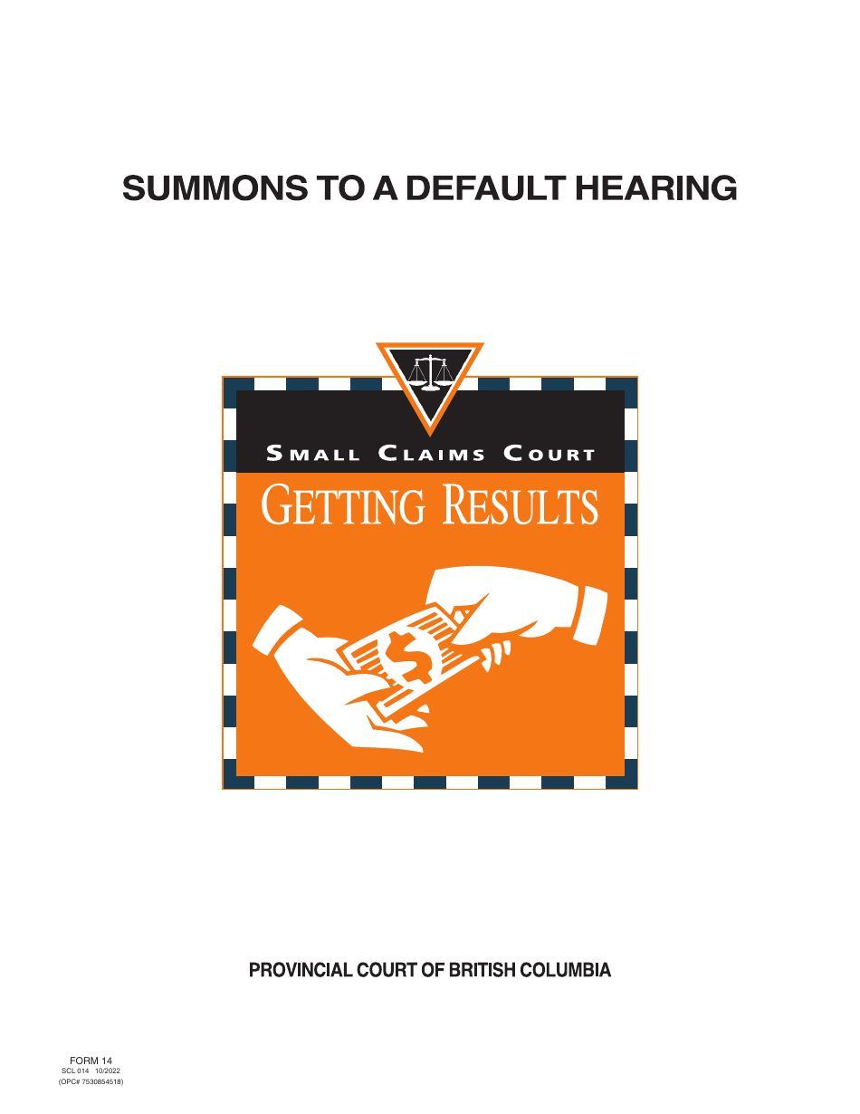 SCR Form 14 (SCL014) Summons to a Default Hearing - British Columbia, Canada, Page 1