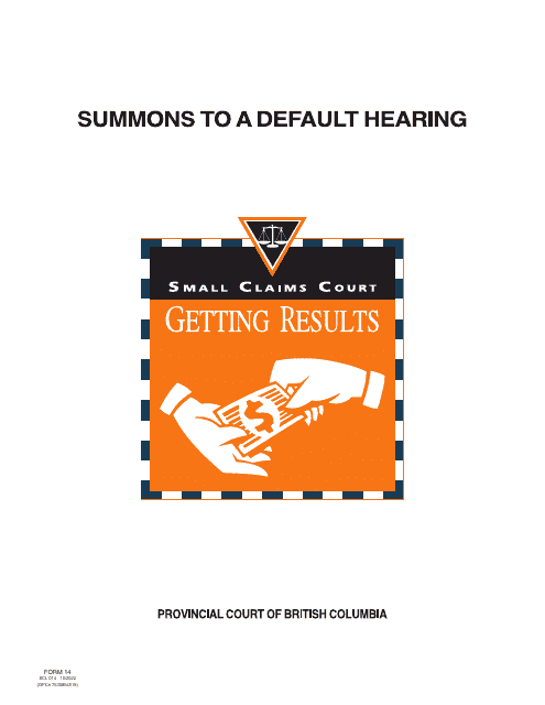 SCR Form 14 (SCL014) Summons to a Default Hearing - British Columbia, Canada