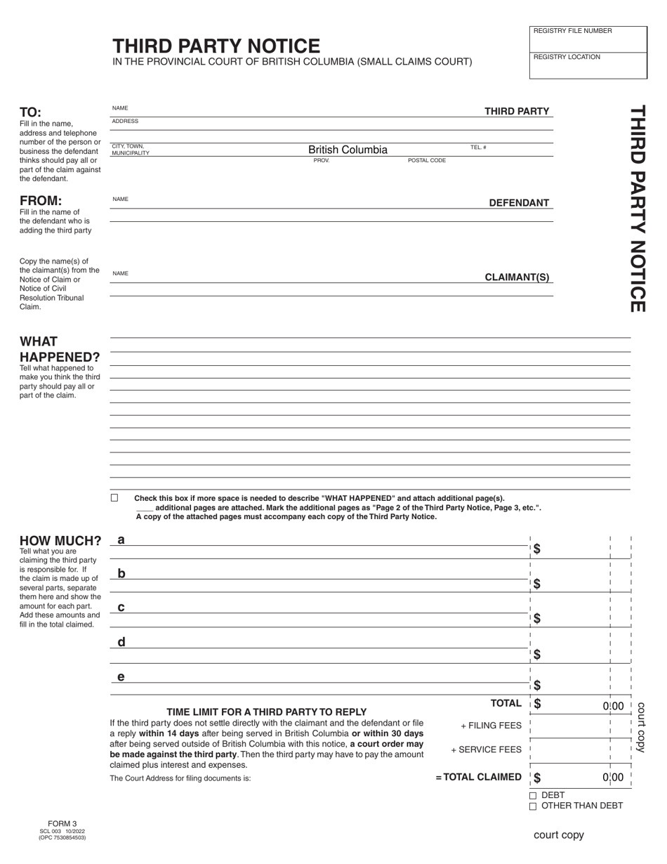 SCR Form 3 (SCL003) Third Party Notice - British Columbia, Canada, Page 3