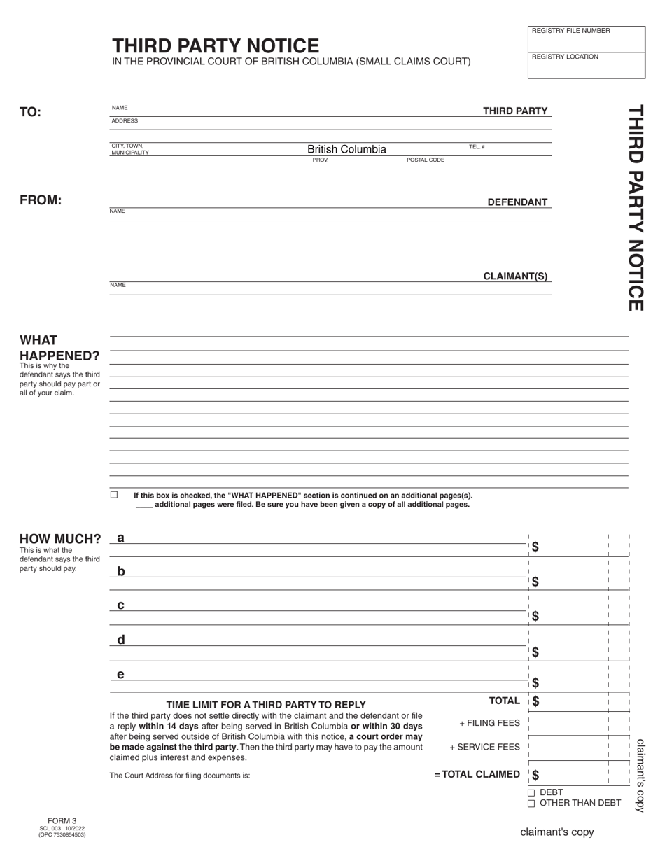 SCR Form 3 (SCL003) Third Party Notice - British Columbia, Canada, Page 8