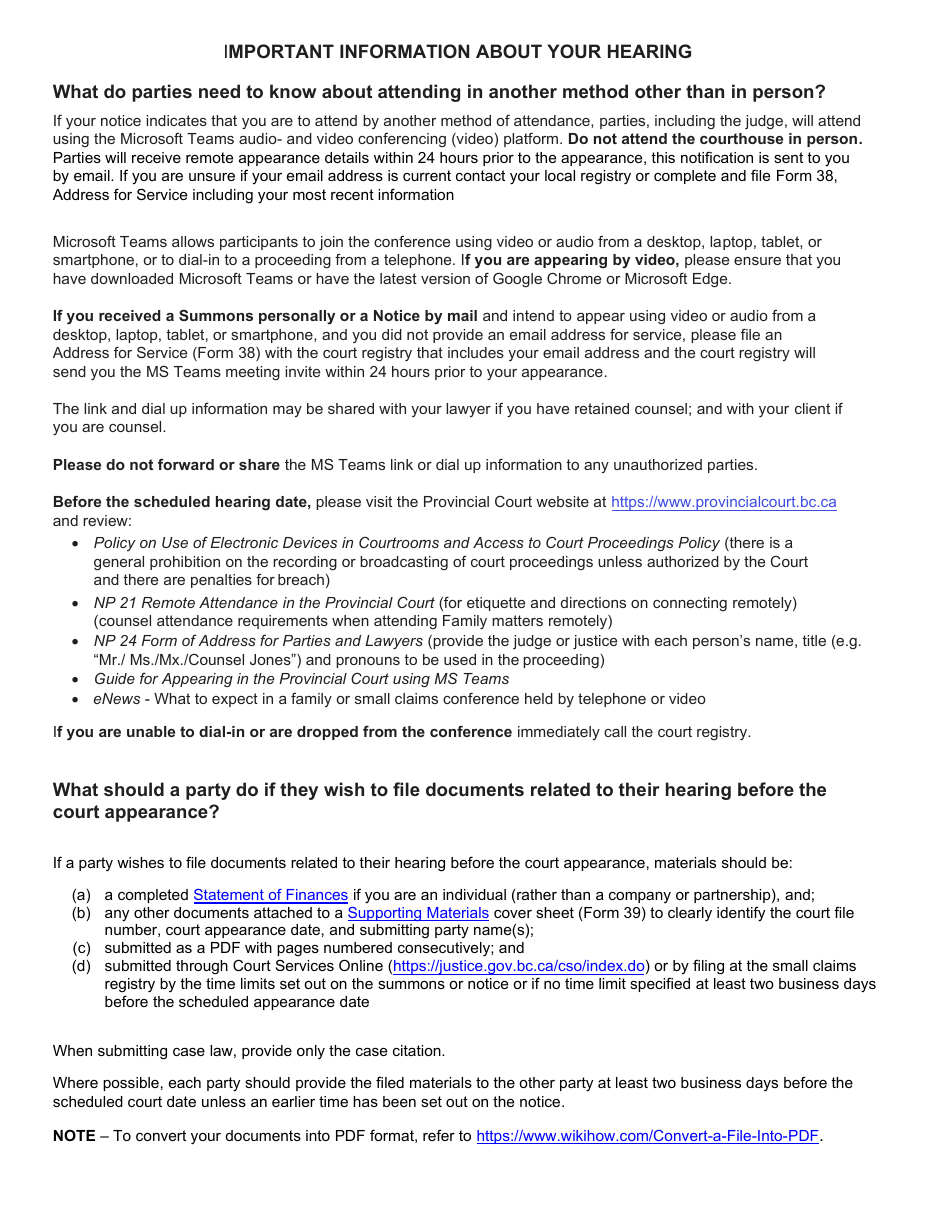 SCR Form 12 (SCL012) Summons to a Payment Hearing - British Columbia, Canada, Page 6