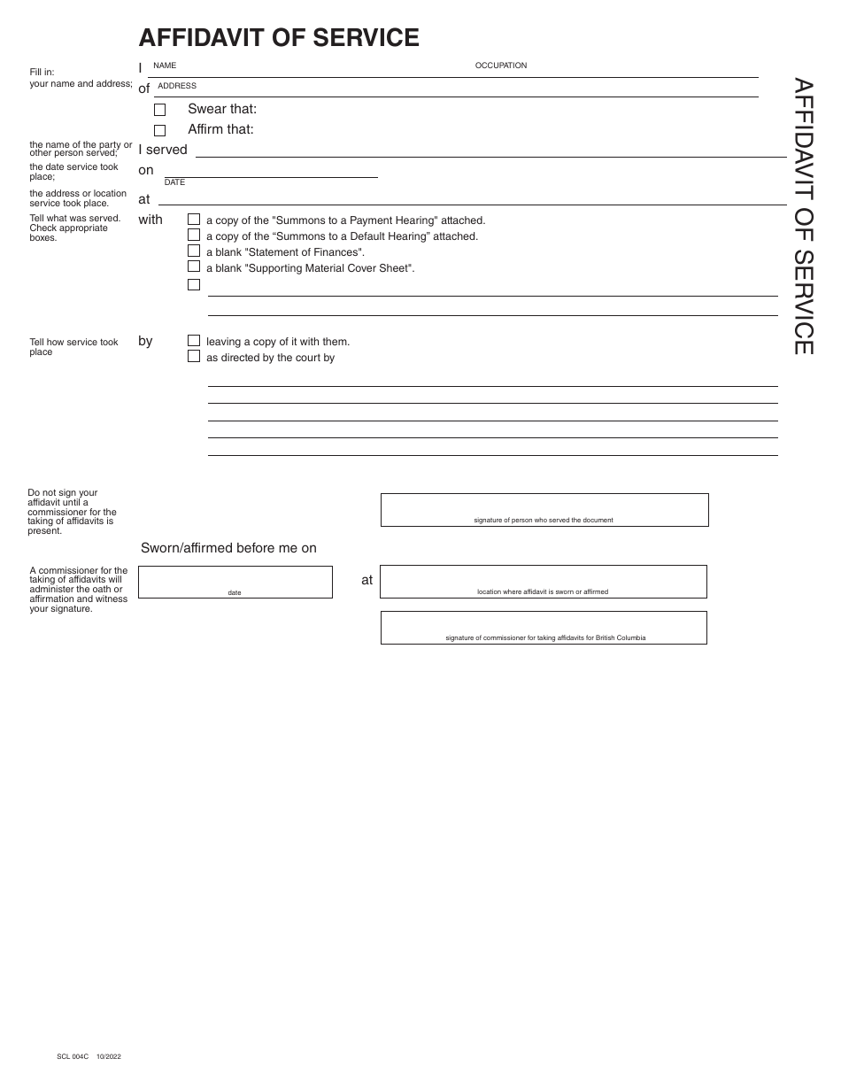SCR Form 12 (SCL012) Summons to a Payment Hearing - British Columbia, Canada, Page 8