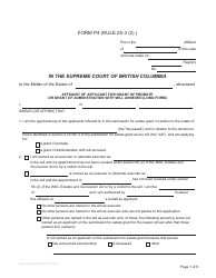 Document preview: Form P4 Affidavit of Applicant for Grant of Probate or Grant of Administration With Will Annexed (Long Form) - British Columbia, Canada