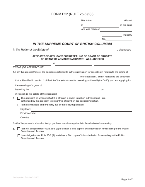 Form P22  Printable Pdf
