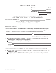 Form P23 Affidavit of Applicant for Resealing of Grant of Administration Without Will Annexed - British Columbia, Canada