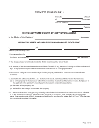 Form P11 Affidavit of Assets and Liabilities for Non-domiciled Estate Grant - British Columbia, Canada