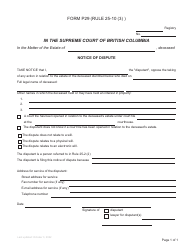 Document preview: Form P29 Notice of Dispute - British Columbia, Canada