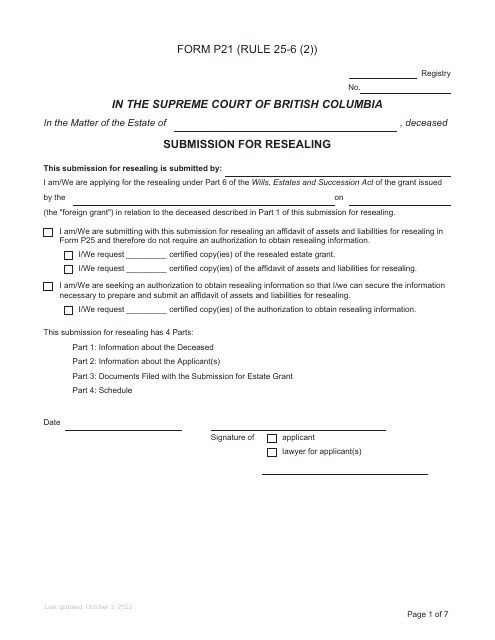 Form P21  Printable Pdf