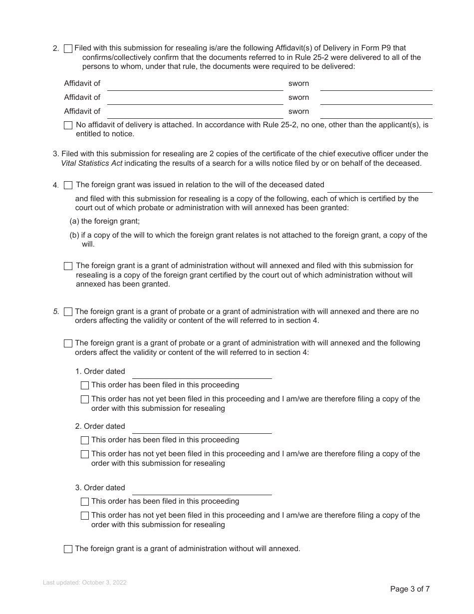 Form P21 Submission for Resealing - British Columbia, Canada, Page 3