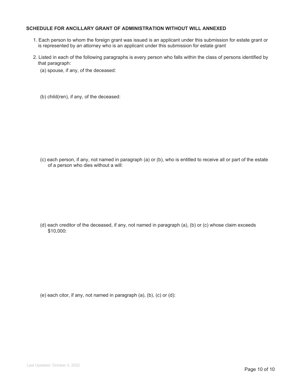 Form P2 Submission for Estate Grant - British Columbia, Canada, Page 10