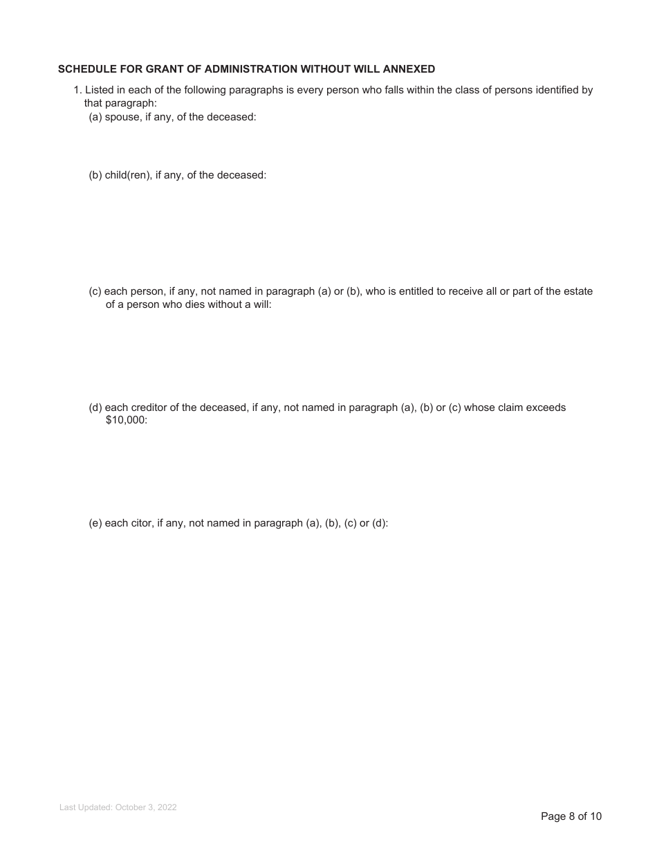 Form P2 Submission for Estate Grant - British Columbia, Canada, Page 8