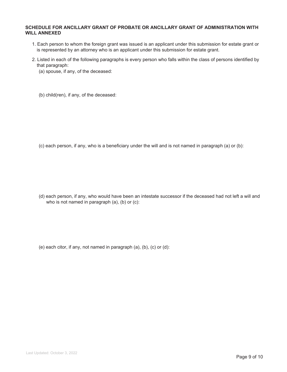 Form P2 Submission for Estate Grant - British Columbia, Canada, Page 9