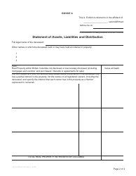 Form P15 Supplemental Affidavit of Assets and Liabilities for Non-domiciled Estate Grant - British Columbia, Canada, Page 2