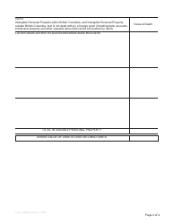 Form P15 Supplemental Affidavit of Assets and Liabilities for Non-domiciled Estate Grant - British Columbia, Canada, Page 4