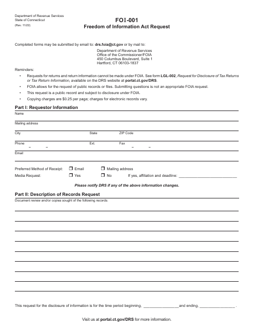 Form FOI-001 Freedom of Information Act Request - Connecticut