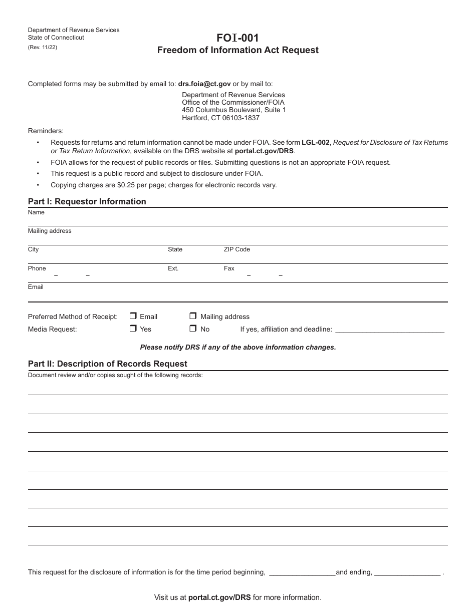 Form FOI001 Download Printable PDF or Fill Online Freedom of