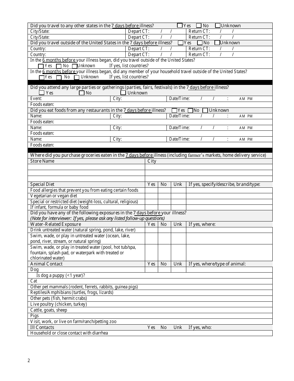 Connecticut General Enteric Diseases Interview Form - Salmonella and ...