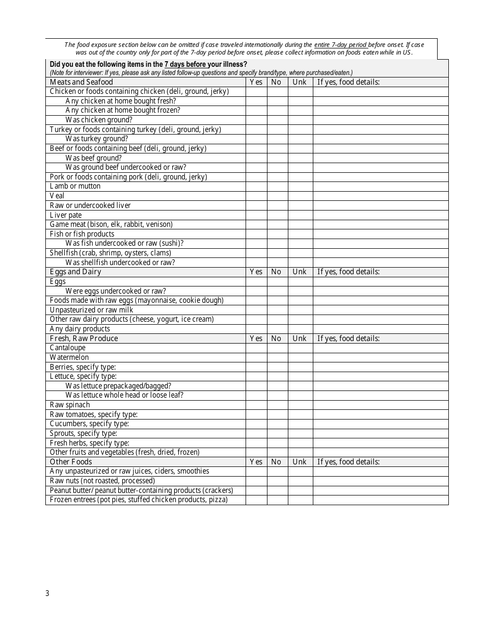 General Enteric Diseases Interview Form - Salmonella and Campylobacter - Connecticut, Page 3