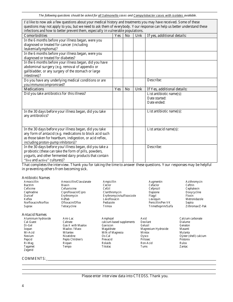 General Enteric Diseases Interview Form - Salmonella and Campylobacter - Connecticut, Page 4