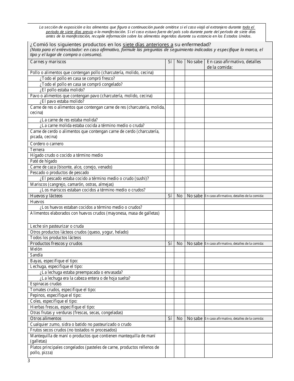 Formulario De Entrevista De Enfermedades Entericas Generales - Salmonella Y Campylobacter - Connecticut (Spanish), Page 3
