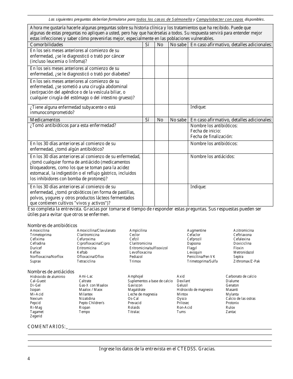 Formulario De Entrevista De Enfermedades Entericas Generales - Salmonella Y Campylobacter - Connecticut (Spanish), Page 4