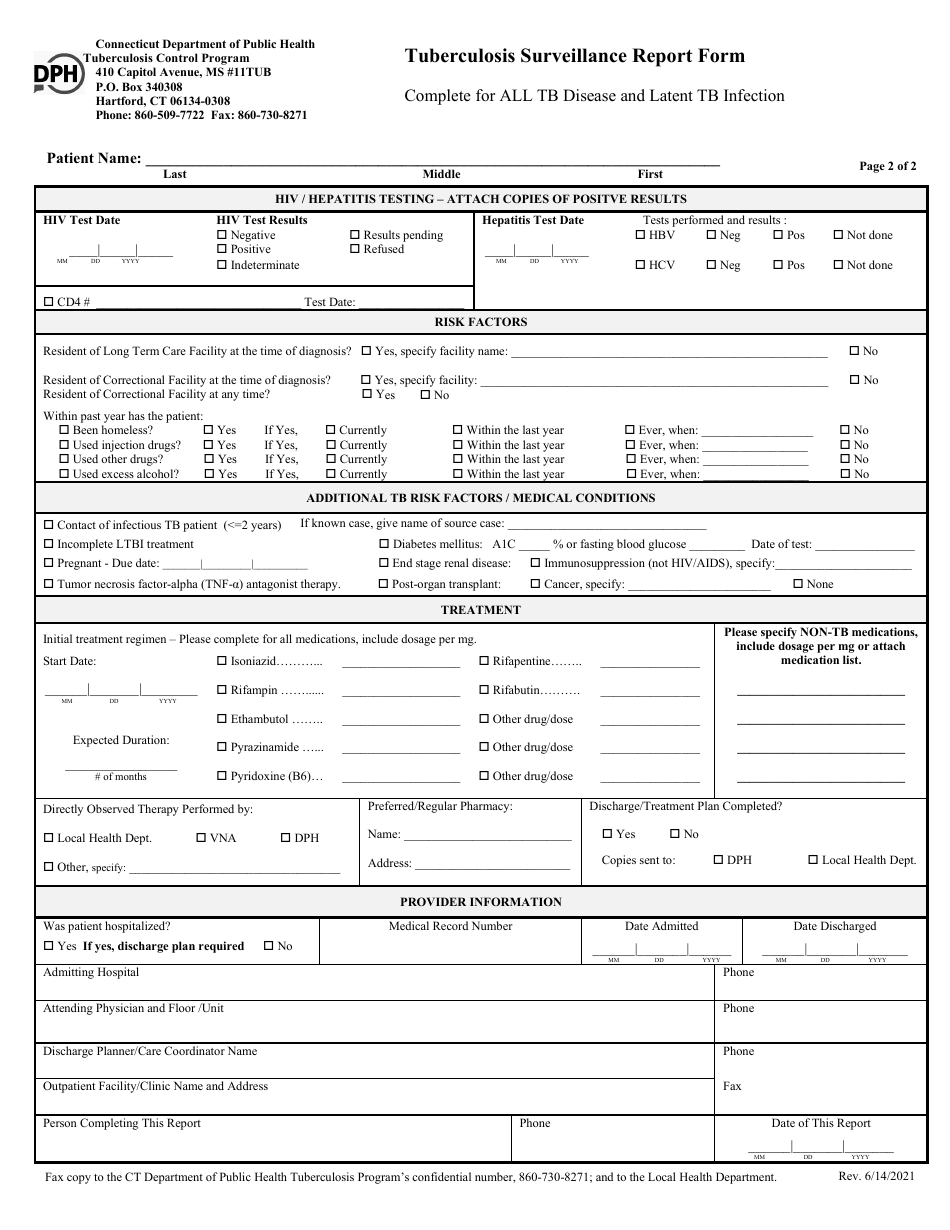 Connecticut Tuberculosis Surveillance Report Form Download Printable ...